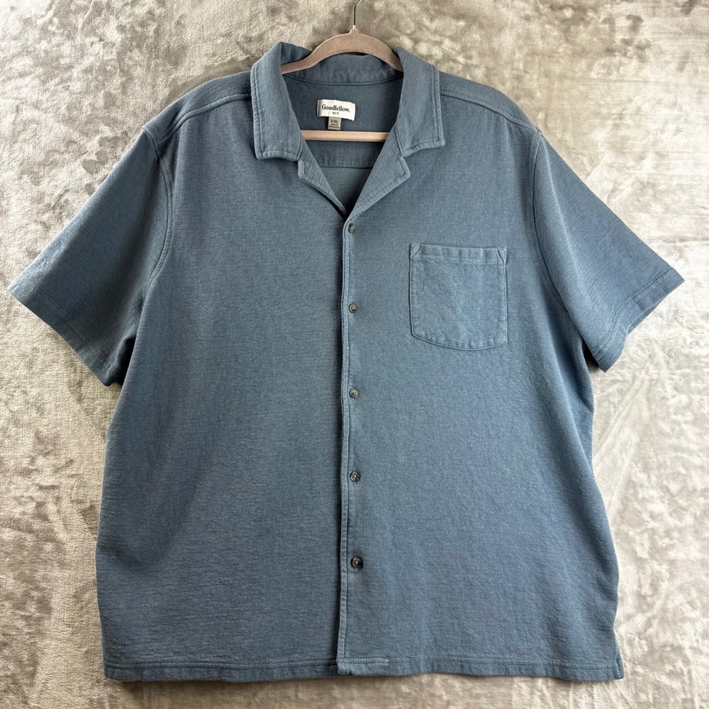 Goodfellow & Co Button Down‎ Shirt Mens XXL Blue Knit Camp Collar Casual (1718)